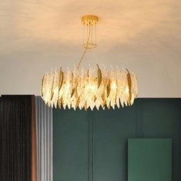 Kunstnerisk glas lysekrone fjer rund loftslampe
