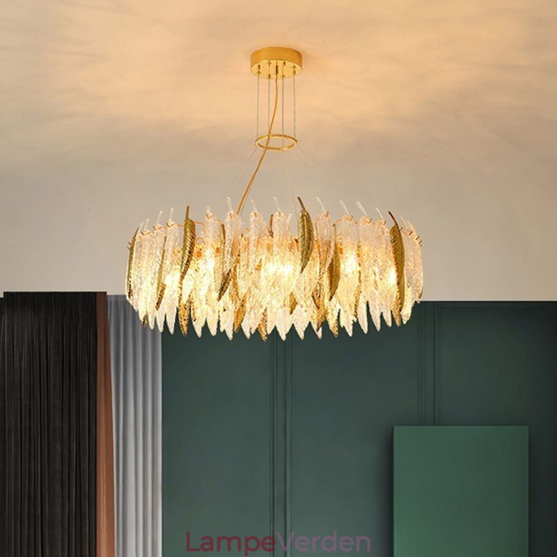 Kunstnerisk glas lysekrone fjer rund loftslampe