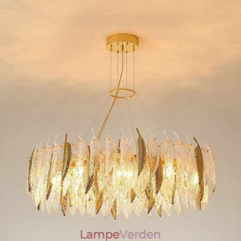 Kunstnerisk glas lysekrone fjer rund loftslampe