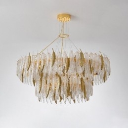 Kunstnerisk glas lysekrone fjer rund loftslampe