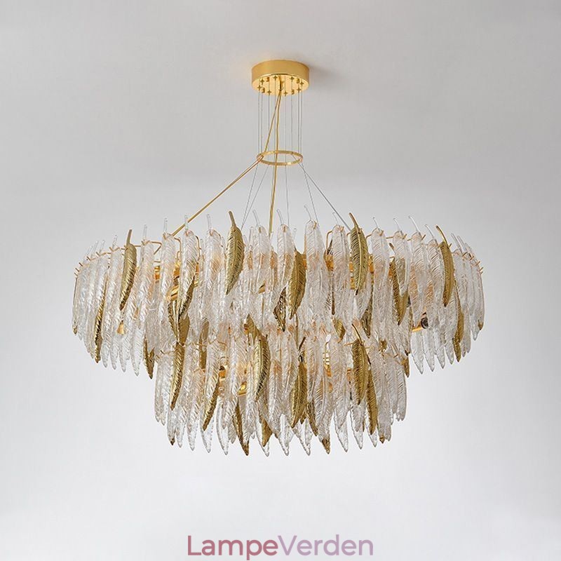 Kunstnerisk glas lysekrone fjer rund loftslampe