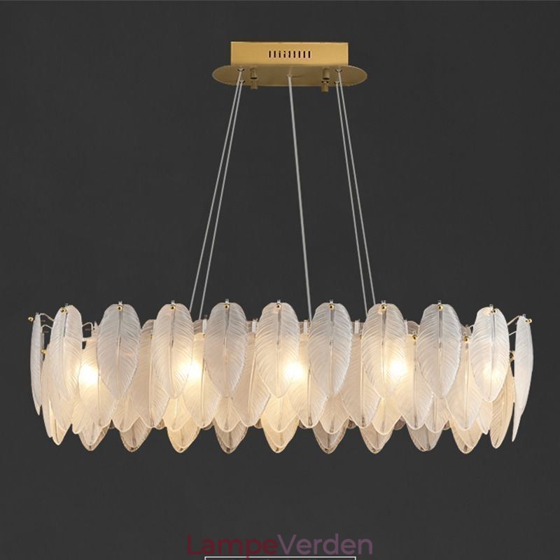 Kunstnerisk glas lysekrone fjer rund pendel belysning