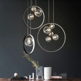 Nordisk Pendel Glas Bobler Circle Lysekrone Moderne Parlor Lampe