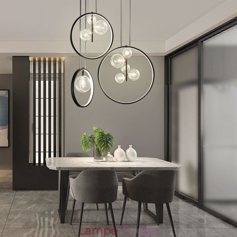 Nordisk Pendel Glas Bobler Circle Lysekrone Moderne Parlor Lampe