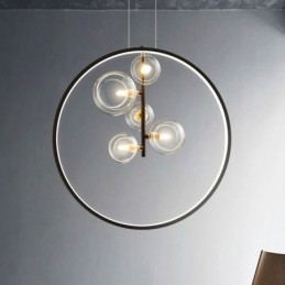 Nordisk Pendel Glas Bobler Circle Lysekrone Moderne Parlor Lampe