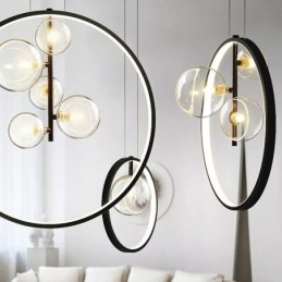 Nordisk Pendel Glas Bobler Circle Lysekrone Moderne Parlor Lampe