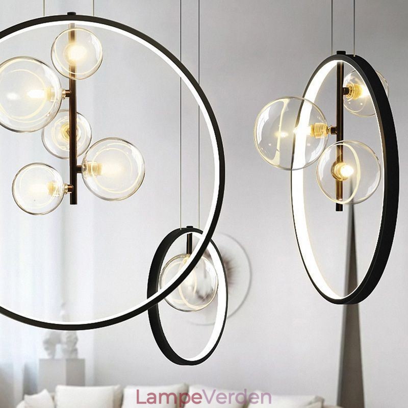 Nordisk Pendel Glas Bobler Circle Lysekrone Moderne Parlor Lampe