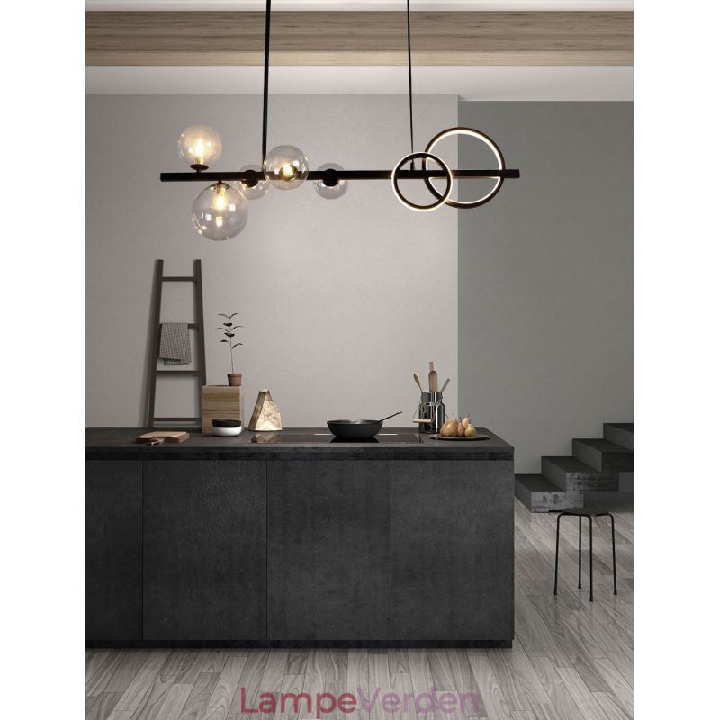Moderne Glas Bubble Pendel Lys Sort Lang Bracket Lamper