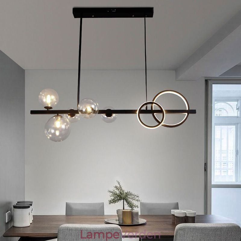 Moderne Glas Bubble Pendel Lys Sort Lang Bracket Lamper