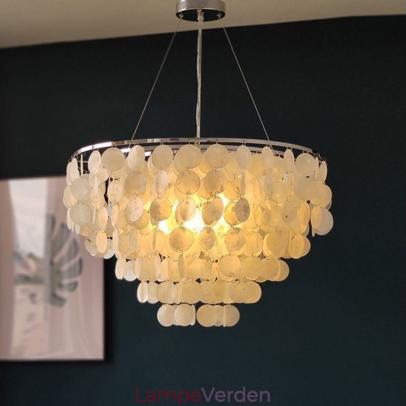 Capiz Shell Pendel Light Naturlig hængende rund lagdelt lysekrone