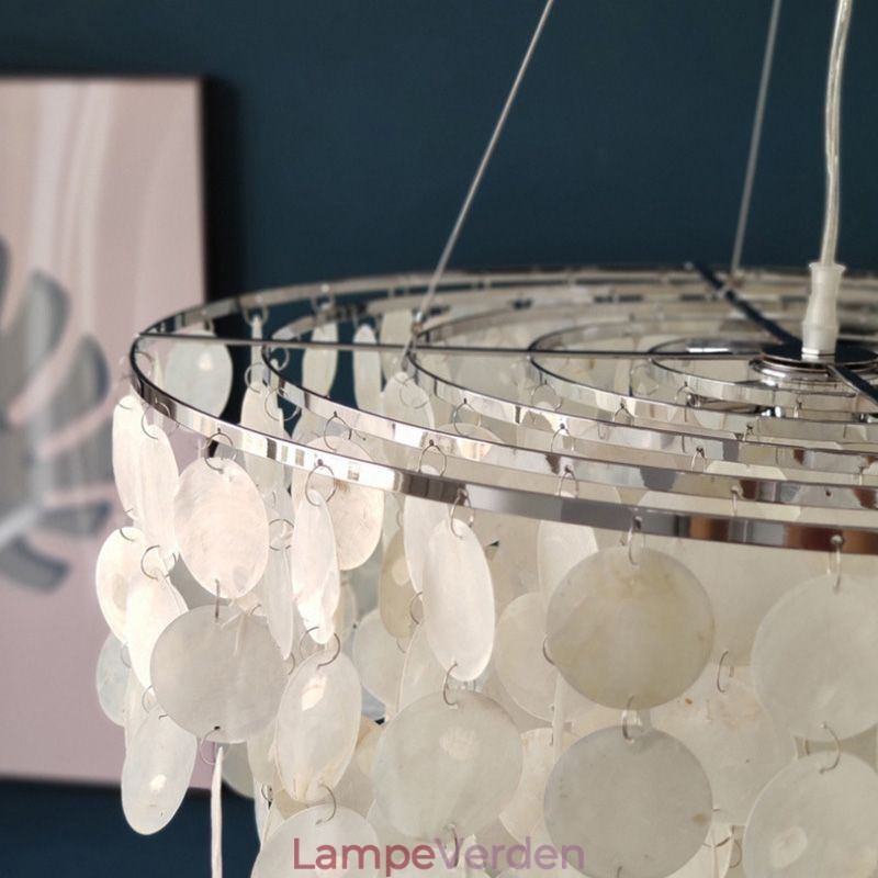 Capiz Shell Pendel Light Naturlig hængende rund lagdelt lysekrone