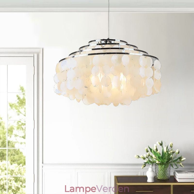 Moderne regndråbe lysekrone White Shell Shade Loft Pendant belysning