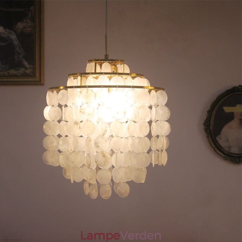 Moderne Klassisk Pendel Hvid Shell Shade Lampe