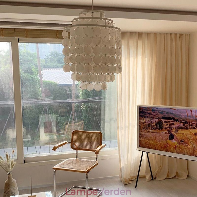 Moderne Klassisk Pendel Hvid Shell Shade Lampe