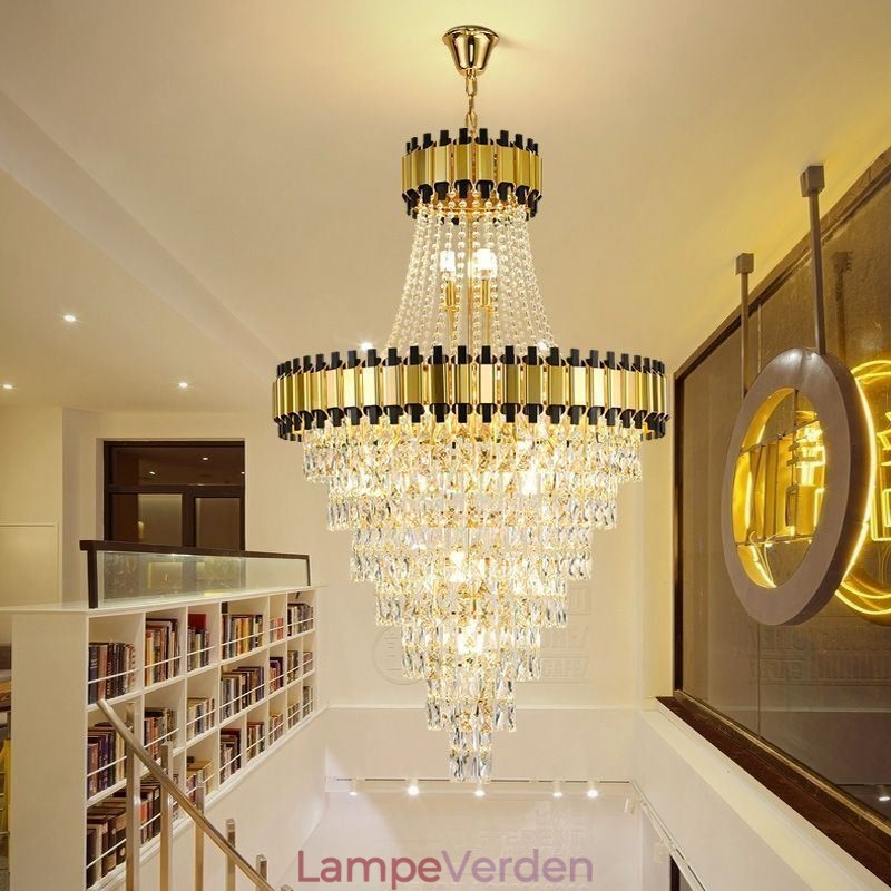 Luksuriøs guldpendel i crystal loftslampe