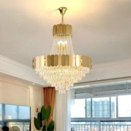 Moderne krystalguld K9 hængende loftslampe
