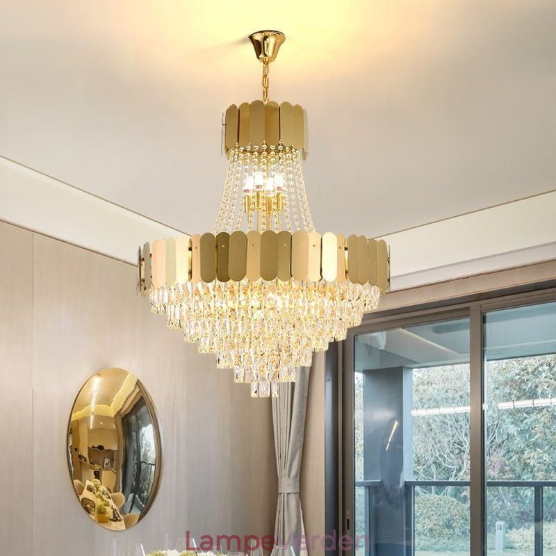 Moderne krystalguld K9 hængende loftslampe