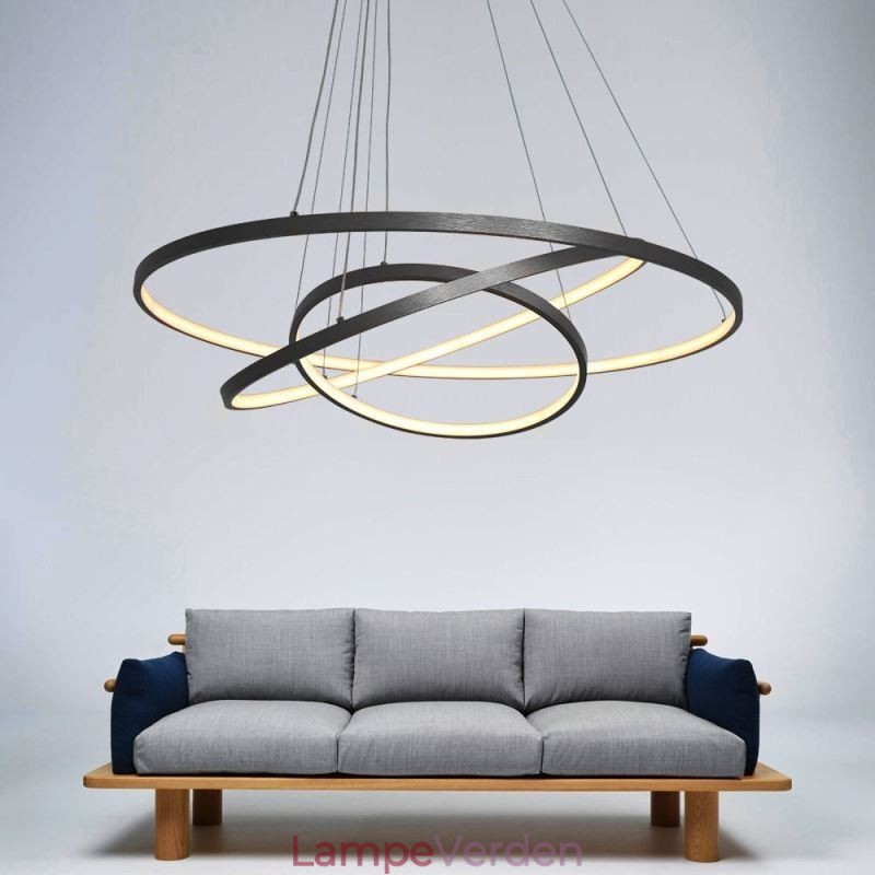 Moderne Pendel Aluminium Sort 3 Ring hængende lys