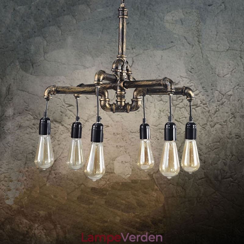 6 lys retro industriel vintage vandrør vedhæng lys lysekrone land rustik stil
