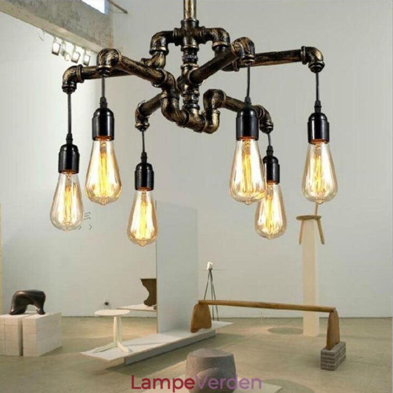 6 lys retro industriel vintage vandrør vedhæng lys lysekrone land rustik stil