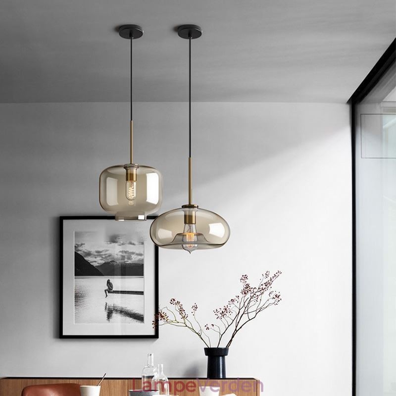 Glas Pendel Minimalistisk Cognac farve Dekorativt glas lysarmatur
