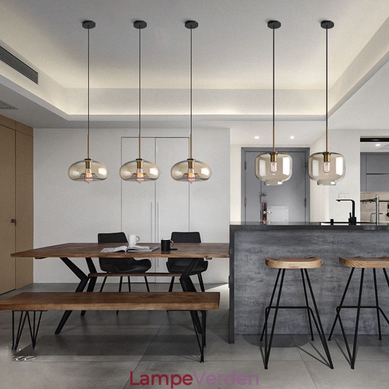 Glas Pendel Minimalistisk Cognac farve Dekorativt glas lysarmatur