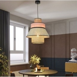 1 lys kjole lampeskærm pendel lampe bambus vævning belysning