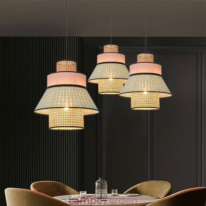 1 lys kjole lampeskærm pendel lampe bambus vævning belysning