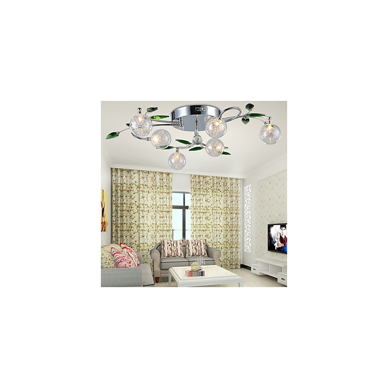 Lysekrone 6 Light Country Aluminium Glas Krom