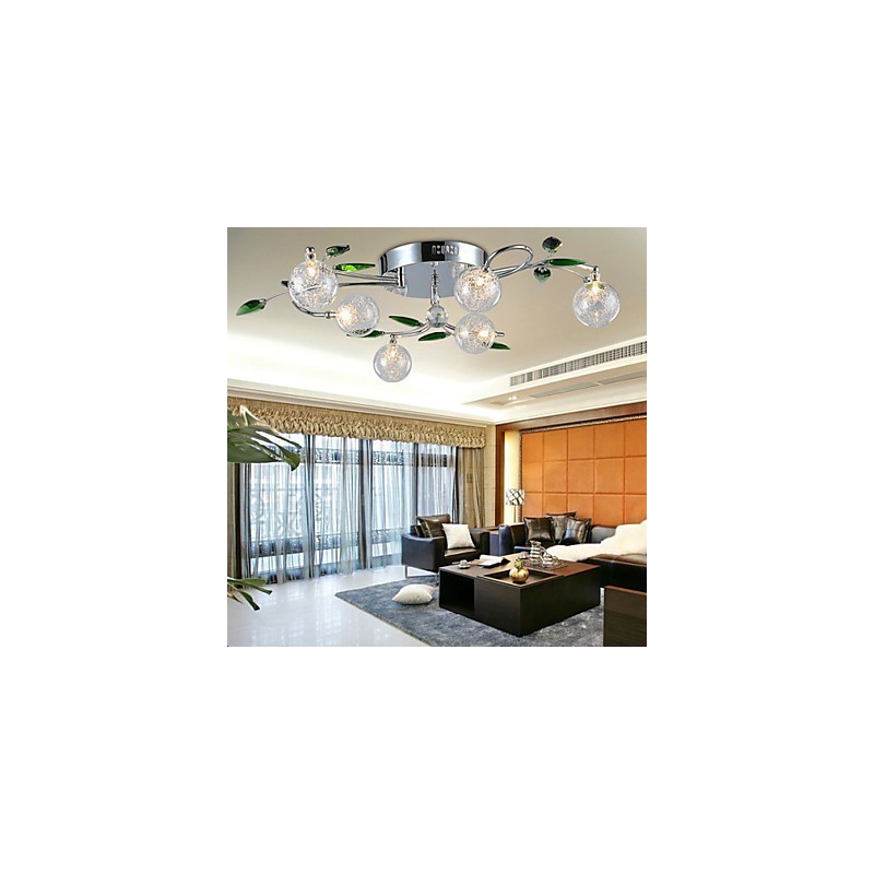 Lysekrone 6 Light Country Aluminium Glas Krom