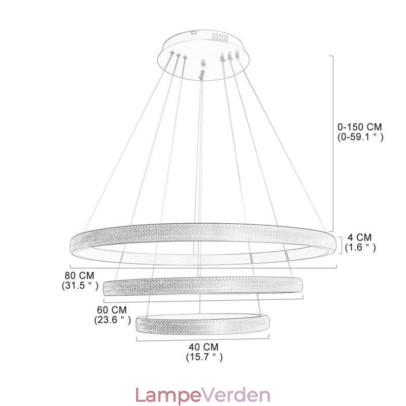 Moderne Pendel Akryl 3 Ringe Lampe 80+60+40cm