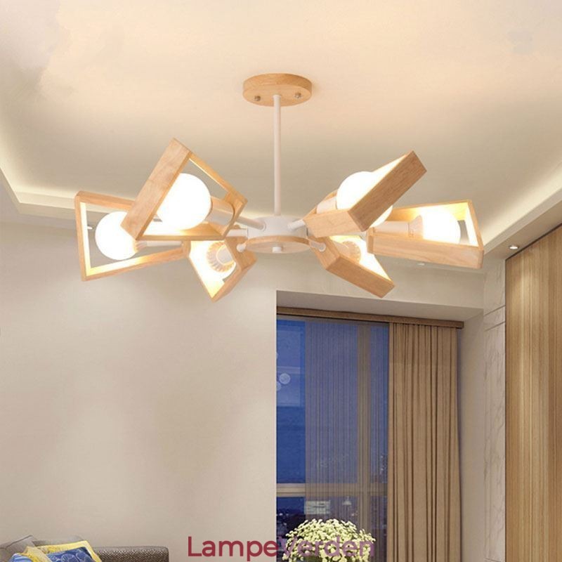 Moderne vifteformet lysekrone Elegant træ pendellampe