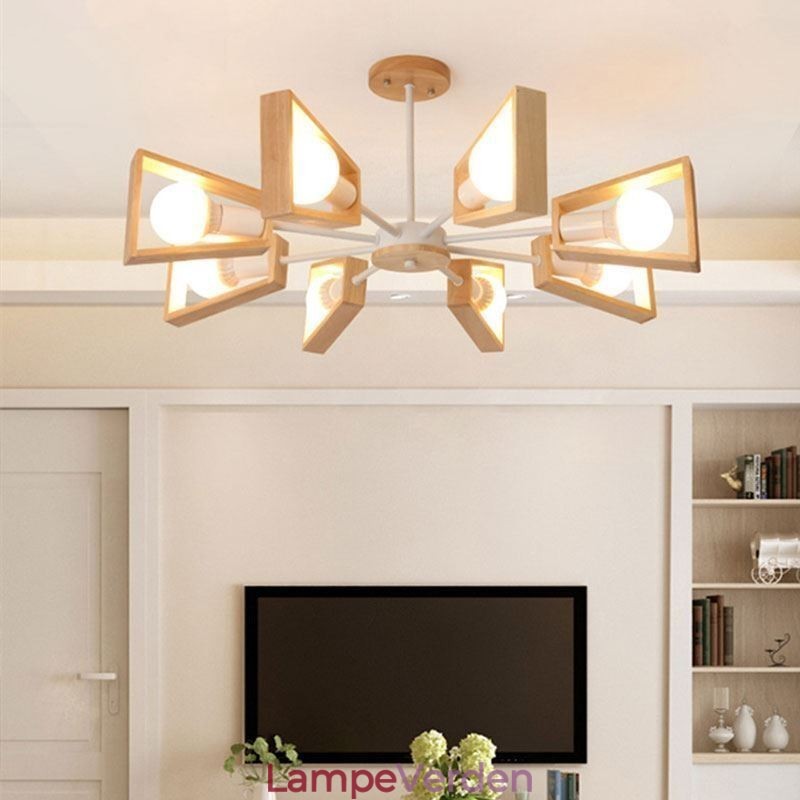 Moderne vifteformet lysekrone Elegant træ pendellampe