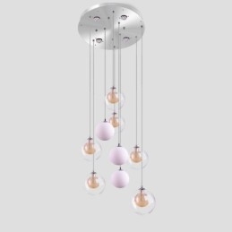 Pendelglas Cluster Loftslys Guld Nikkel Børstet+Mælkeagtig glaskugle