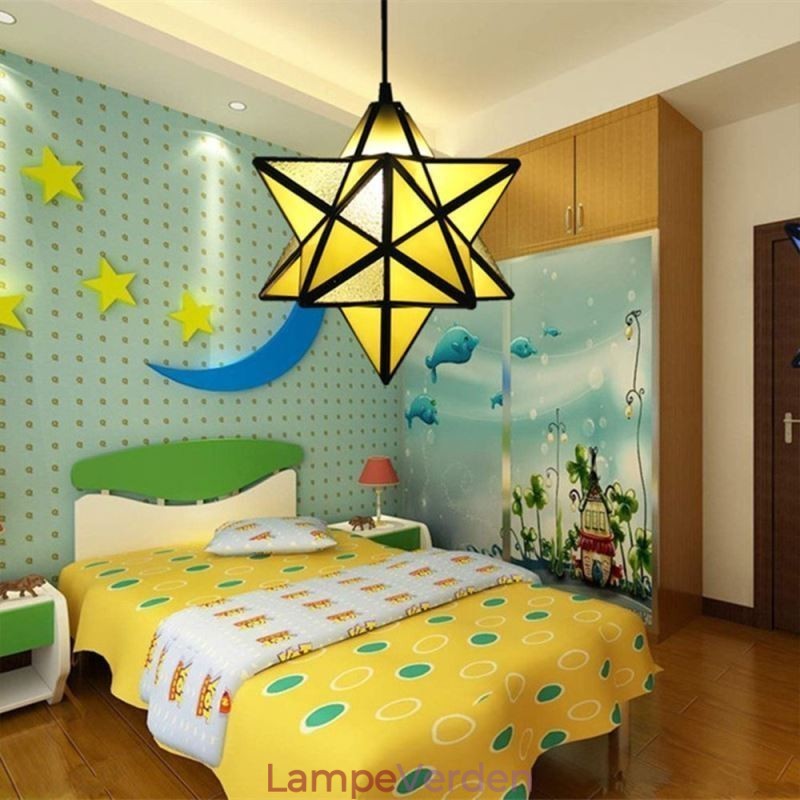 Europæisk farvet glas pendel Creative Star Pendel Lampe
