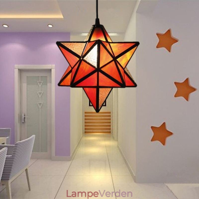 Europæisk farvet glas pendel Creative Star Pendel Lampe