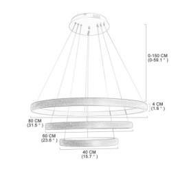 Moderne Pendel Akryl 3 Ringe Lampe 80+60+40cm