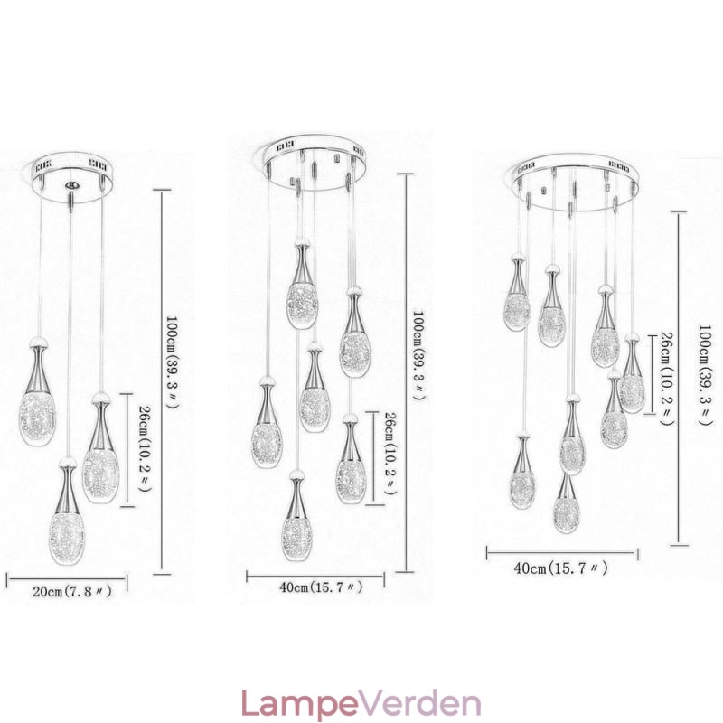Seeded Glass Teardop Cluster Pendant Lighting
