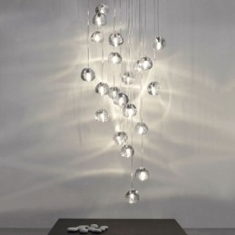 Moderne Crystal Cluster Pendel Light Unik Crystal Lampeskærm Duplex Trappe