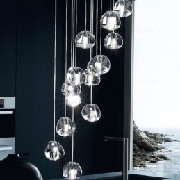 Moderne Crystal Cluster Pendel Light Unik Crystal Lampeskærm Duplex Trappe