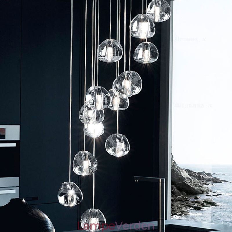 Moderne Crystal Cluster Pendel Light Unik Crystal Lampeskærm Duplex Trappe