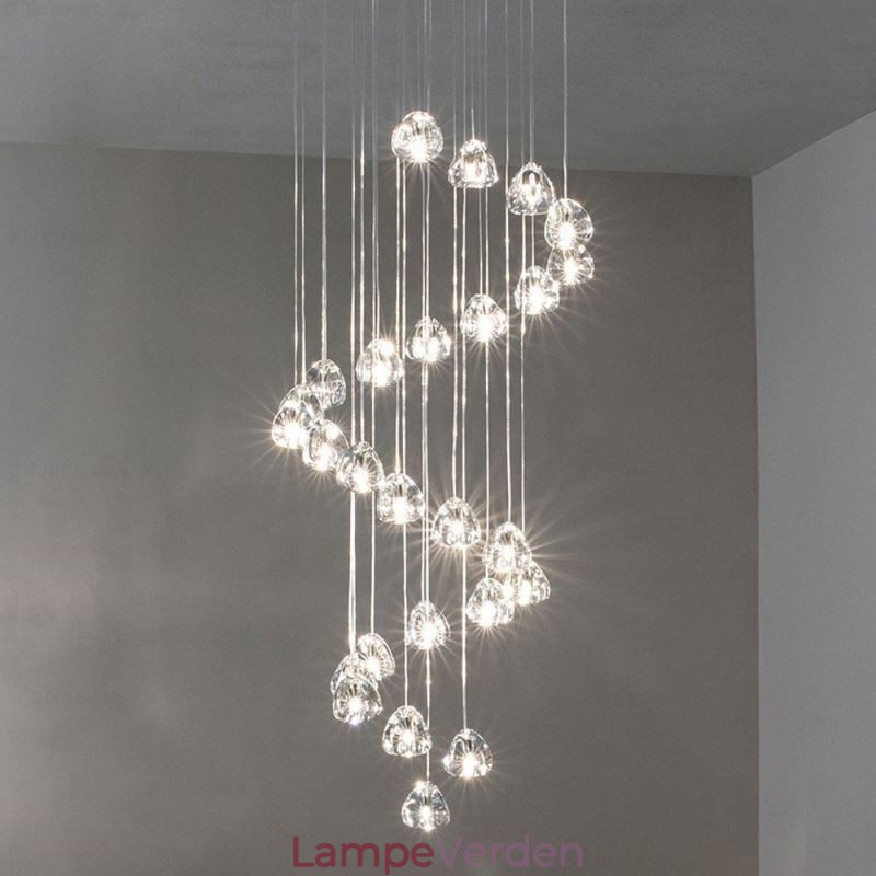 Moderne Crystal Cluster Pendel Light Unik Crystal Lampeskærm Duplex Trappe