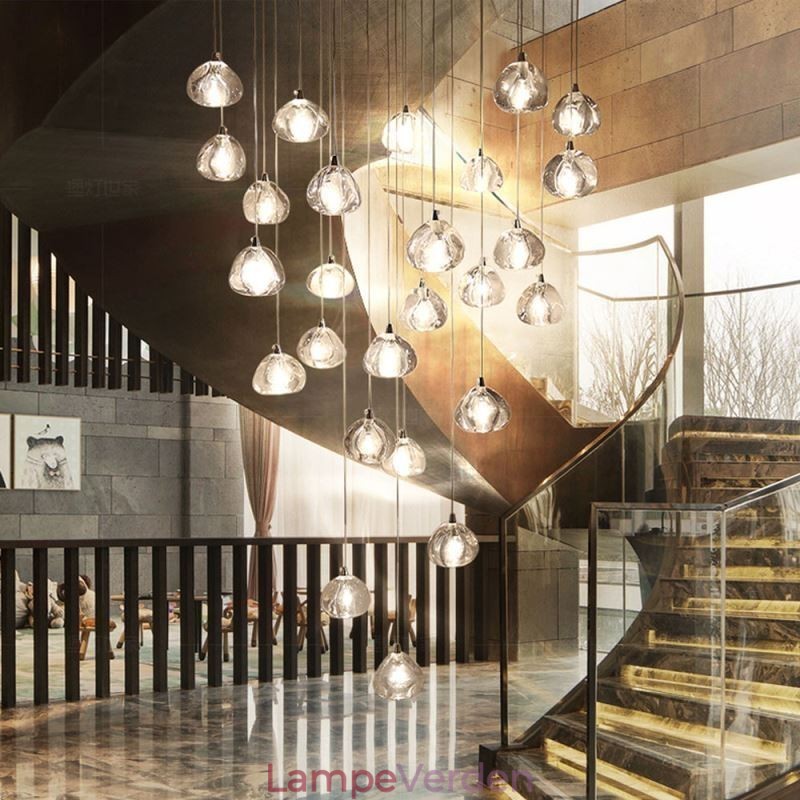 Moderne Crystal Cluster Pendel Light Unik Crystal Lampeskærm Duplex Trappe