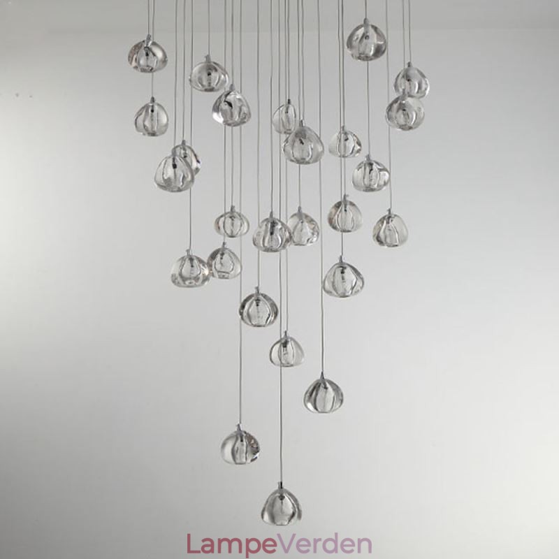 Moderne Crystal Cluster Pendel Light Unik Crystal Lampeskærm Duplex Trappe