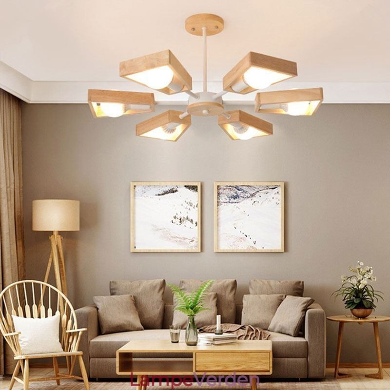 Moderne vifteformet lysekrone Elegant træ pendellampe