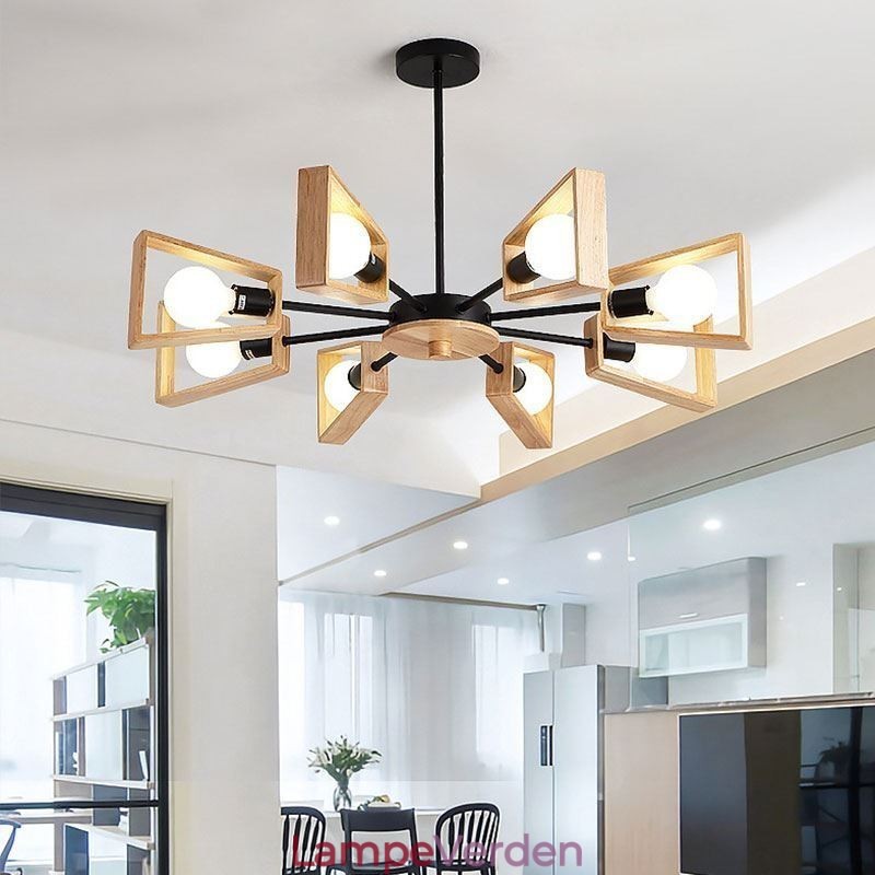 Moderne vifteformet lysekrone Elegant træ pendellampe