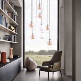 Pendelglas Cluster Loftslys Guld Nikkel Børstet+Mælkeagtig glaskugle