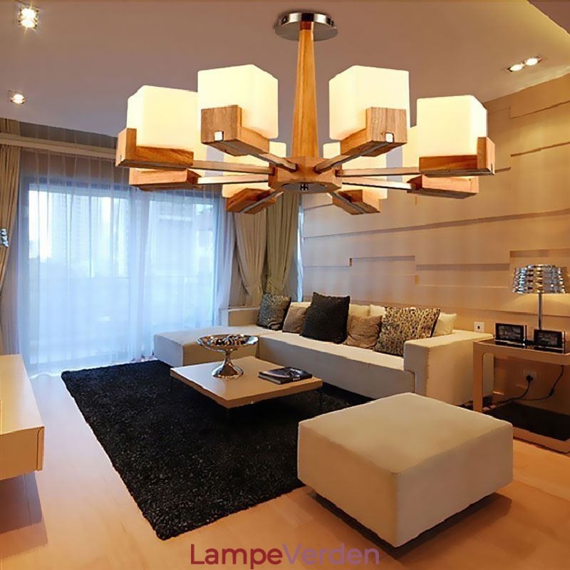 Nordic Wood Pendellampe Glas Lampeskærm Lysekrone