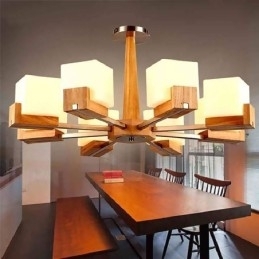 Nordic Wood Pendellampe Glas Lampeskærm Lysekrone