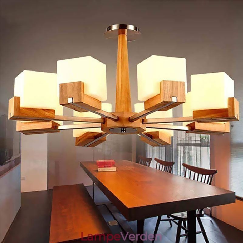 Nordic Wood Pendellampe Glas Lampeskærm Lysekrone